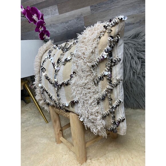 Moroccan Vintage Berber Handira Wedding Blanket Pillow 03YS00283 - Picture 5 of 10